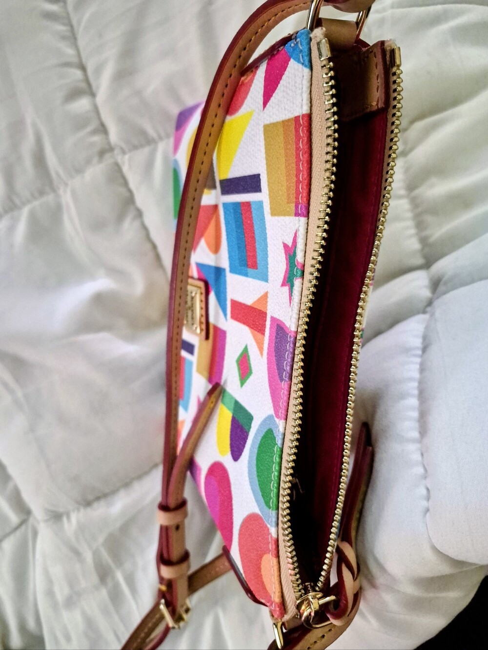 Dooney & Bourke White Multicolor Logo Print Leather Crossbody - Picture 5 of 11